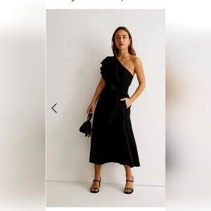 Madewell Black Ruffled Sleeve One Shoulder Party Dress Size 14  NWT